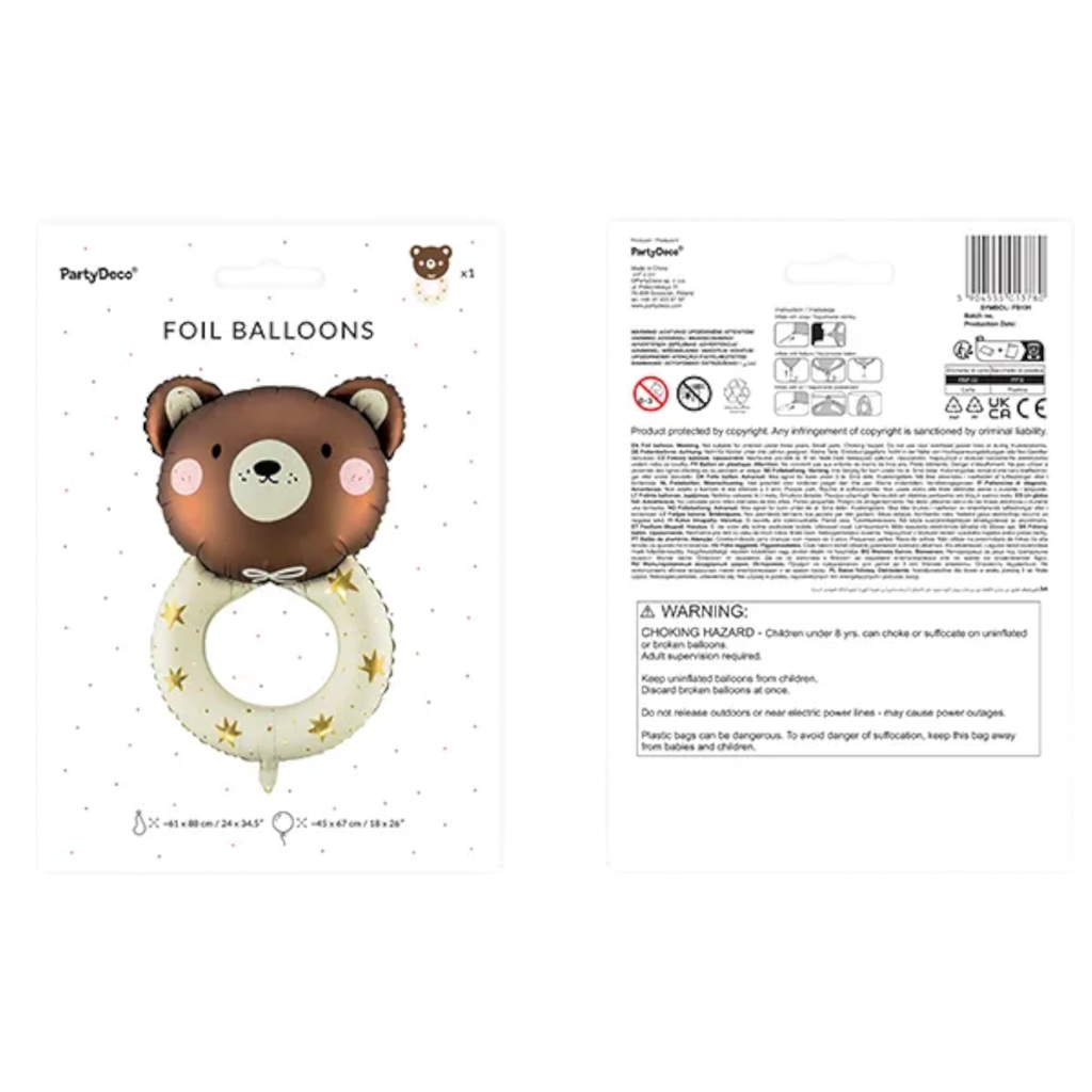 Aluminium balloon Rattle Bear, 61 x 88 cm, cream and brown
