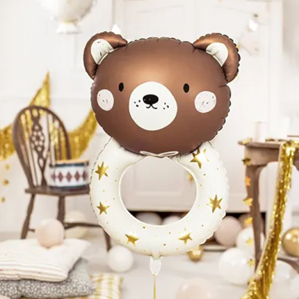 Aluminium balloon Rattle Bear, 61 x 88 cm, cream and brown