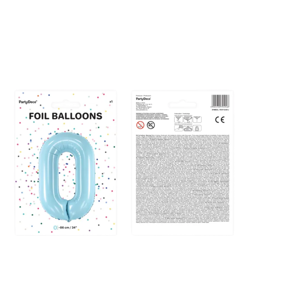 Ball Chiffre ''0'', aluminium, 86cm, light blue
