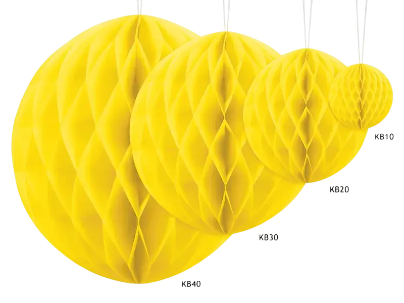 Paper honeycomb ball, yellow, 20 cm