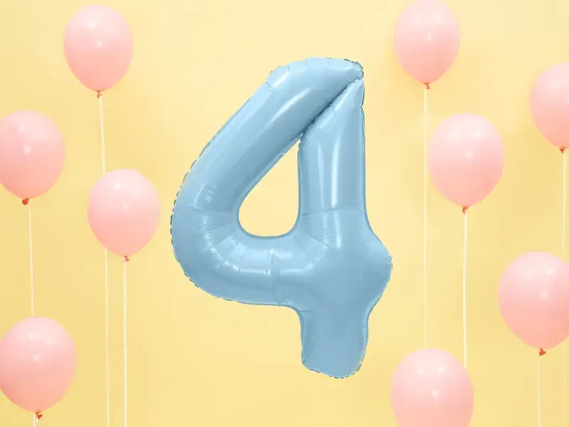 Ball Chiffre ''4'', aluminium, 86cm, light blue