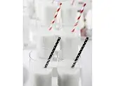 10 black paper straws with white polka dots