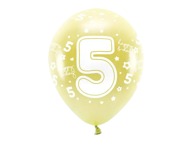 6 Eco 33 cm balloons, number ''5'', gold
