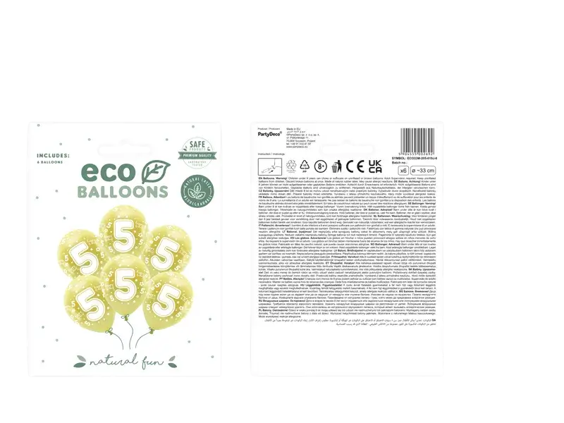 6 Eco 33 cm balloons, number ''5'', gold