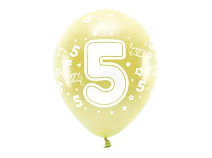 6 Eco 33 cm balloons, number ''5'', gold