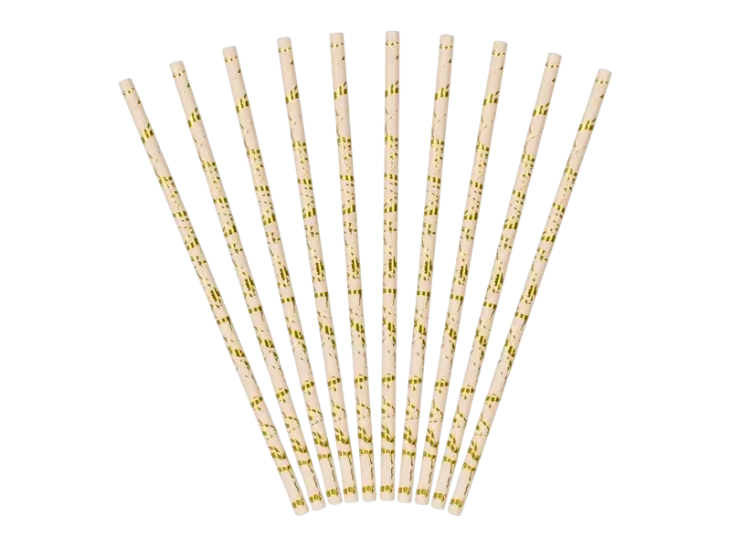 10 Pink powdered straws with gold marbling