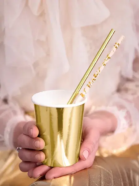 10 Pink powdered straws with gold marbling