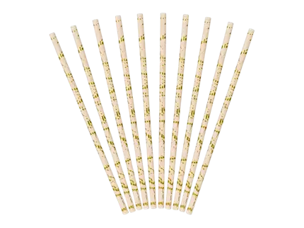 10 Pink powdered straws with gold marbling