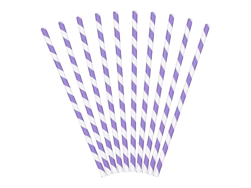 10 lilac striped paper straws