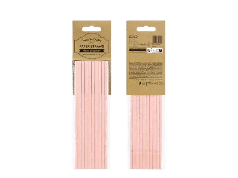 10 plain pink paper straws