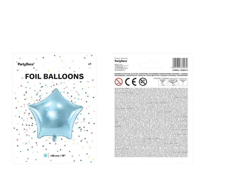 Light blue metallic aluminium star balloon - 48 cm