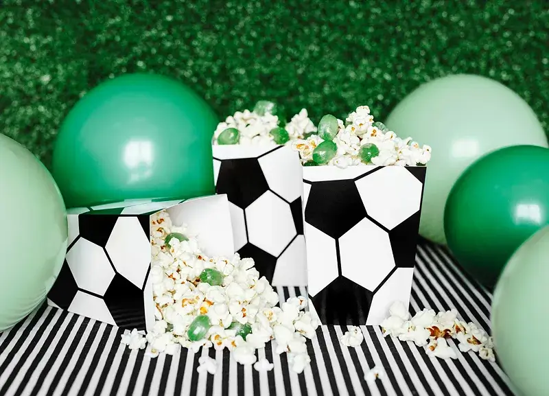 6 pots of football popcorn