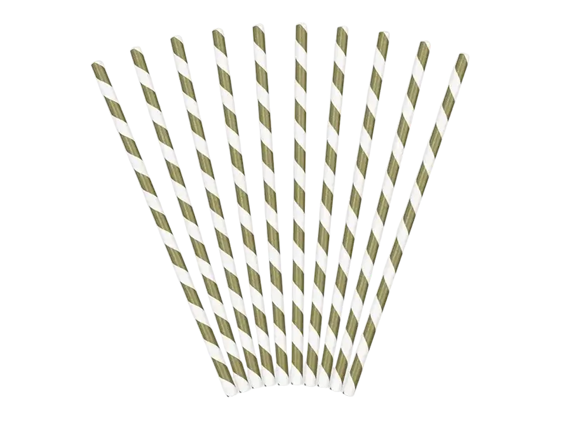 10 gold striped paper straws