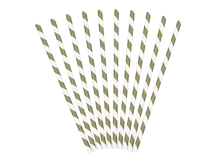 10 gold striped paper straws
