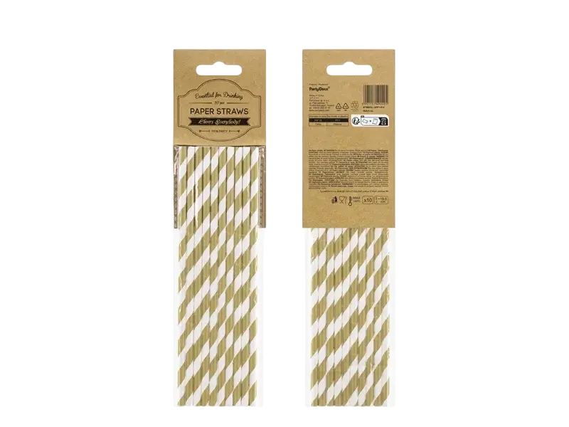 10 gold striped paper straws