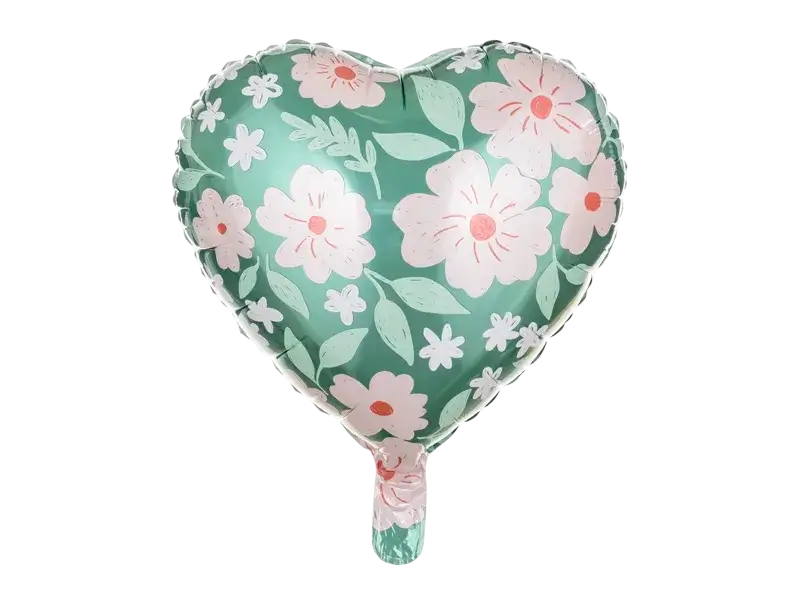 Green heart balloon with flowers 45 cm