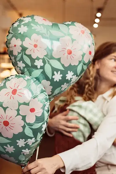 Green heart balloon with flowers 45 cm
