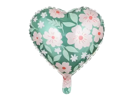Green heart balloon with flowers 45 cm