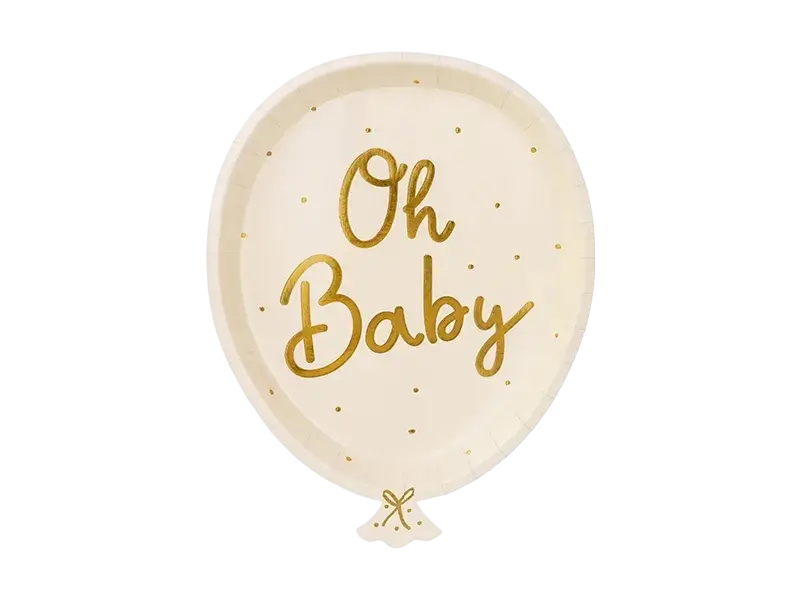 6 Oh baby cream baby shower plates, 17.5 x 22 cm