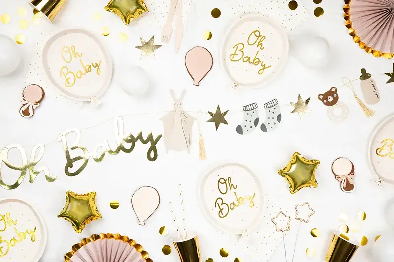 6 Oh baby cream baby shower plates, 17.5 x 22 cm