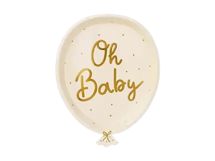6 Oh baby cream baby shower plates, 17.5 x 22 cm