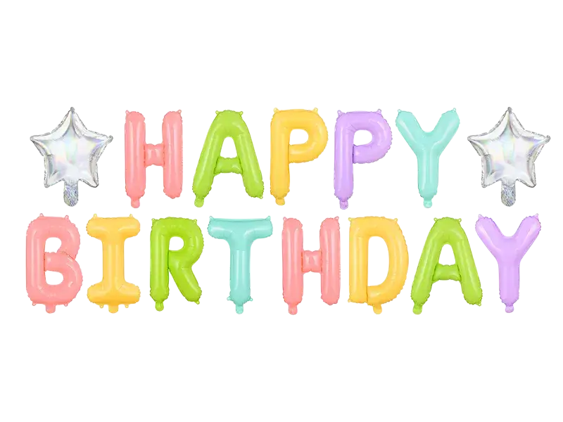 Pastel Happy Birthday balloon with stars - 395 x 35 cm