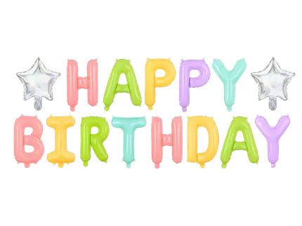 Pastel Happy Birthday balloon with stars - 395 x 35 cm