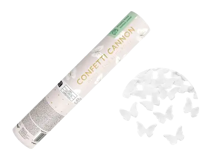 Confetti cannon with white butterflies 20 cm