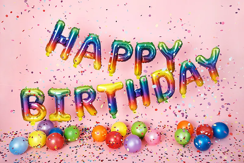 Multicoloured balloons with Happy birthday letters