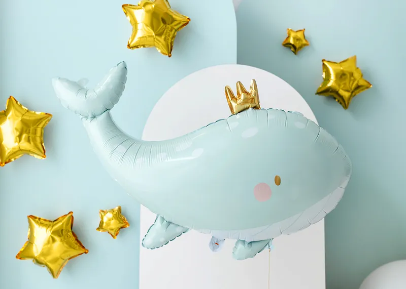 Whale aluminium ball, 93 x 60 cm, blue