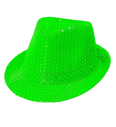 Neon green hat with sequins