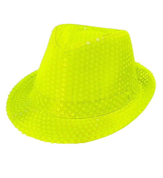 Neon yellow hat with sequins