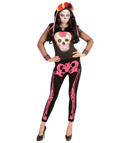 Pink fluorescent skeleton leggings size S/M