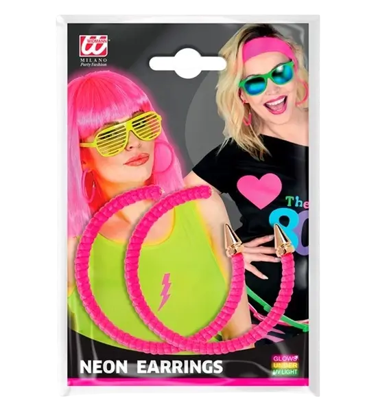 Fluorescent pink hoop earrings