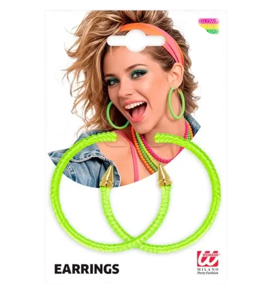 Green fluorescent hoop earrings