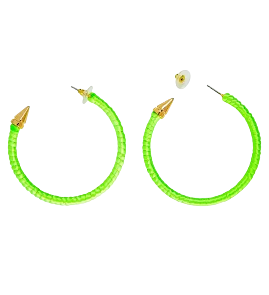Green fluorescent hoop earrings
