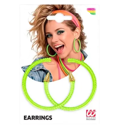 Green fluorescent hoop earrings