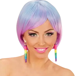 Pair of earrings, neon multicoloured swirl cone