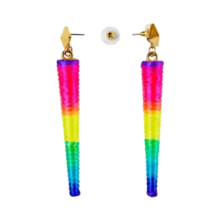 Pair of earrings, neon multicoloured swirl cone