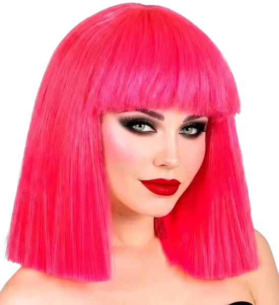 Fluorescent pink wig with fringe