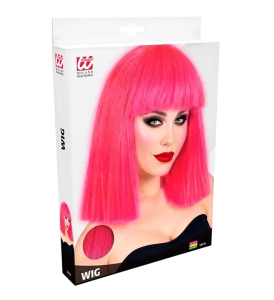 Fluorescent pink wig with fringe