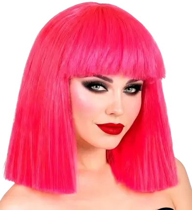 Fluorescent pink wig with fringe