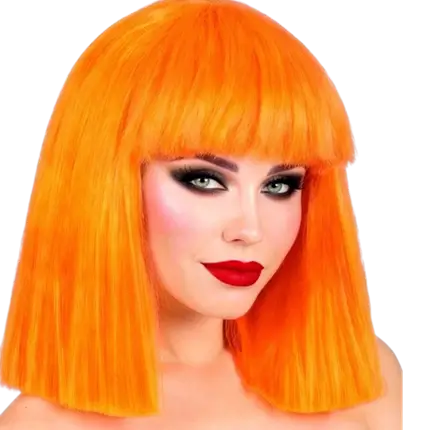 Fluorescent orange showgirl wig