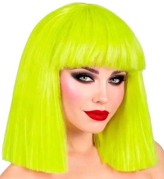 Fluorescent yellow wig with fringe