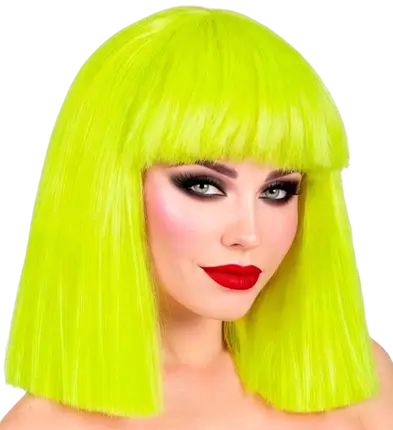 Fluorescent yellow wig with fringe