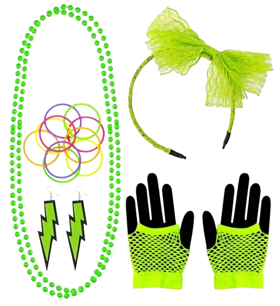 80s costume accessories set in neon green