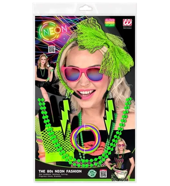 80s costume accessories set in neon green