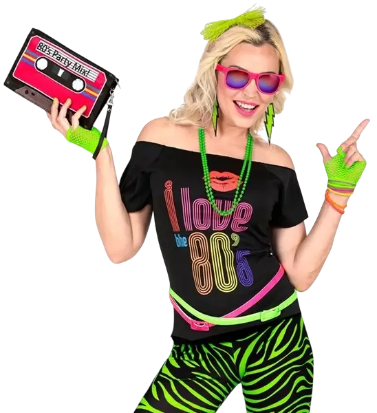80s costume accessories set in neon green