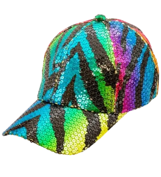 Sequin cap, multicoloured tiger motif