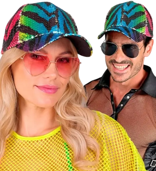 Sequin cap, multicoloured tiger motif